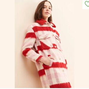 Anthropologie BlankNYC Womens Plaid Wool Blend Shacket Coat Red Pink White 3X